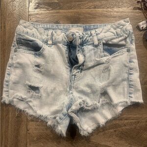 Blue Jean Shorts with Distressed Frayed Hem
